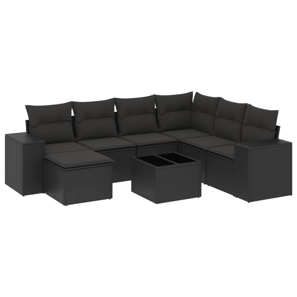 Set mobilier de grădină cu perne, 8 piese, negru, poliratan GartenMobel Dekor