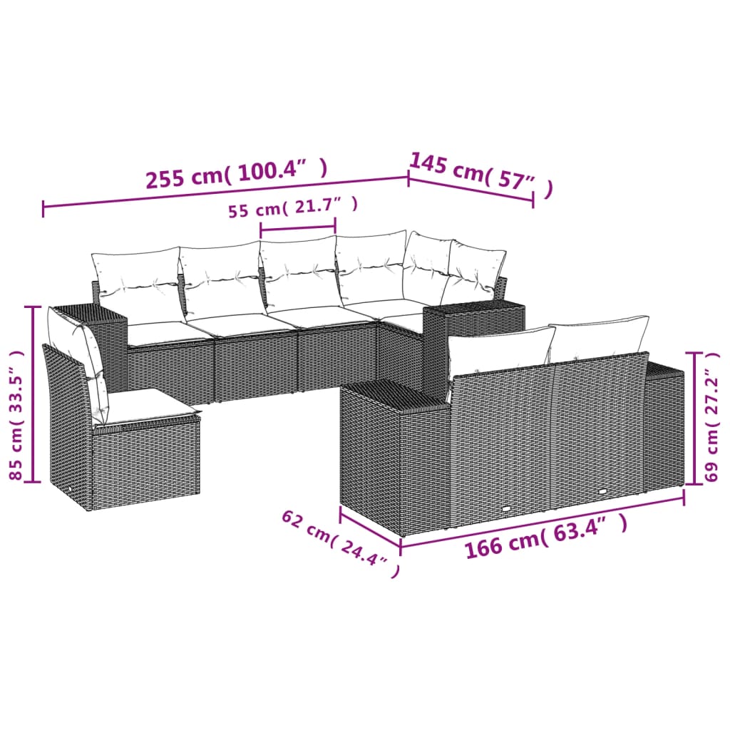 Set mobilier de grădină cu perne, 8 piese, negru, poliratan GartenMobel Dekor
