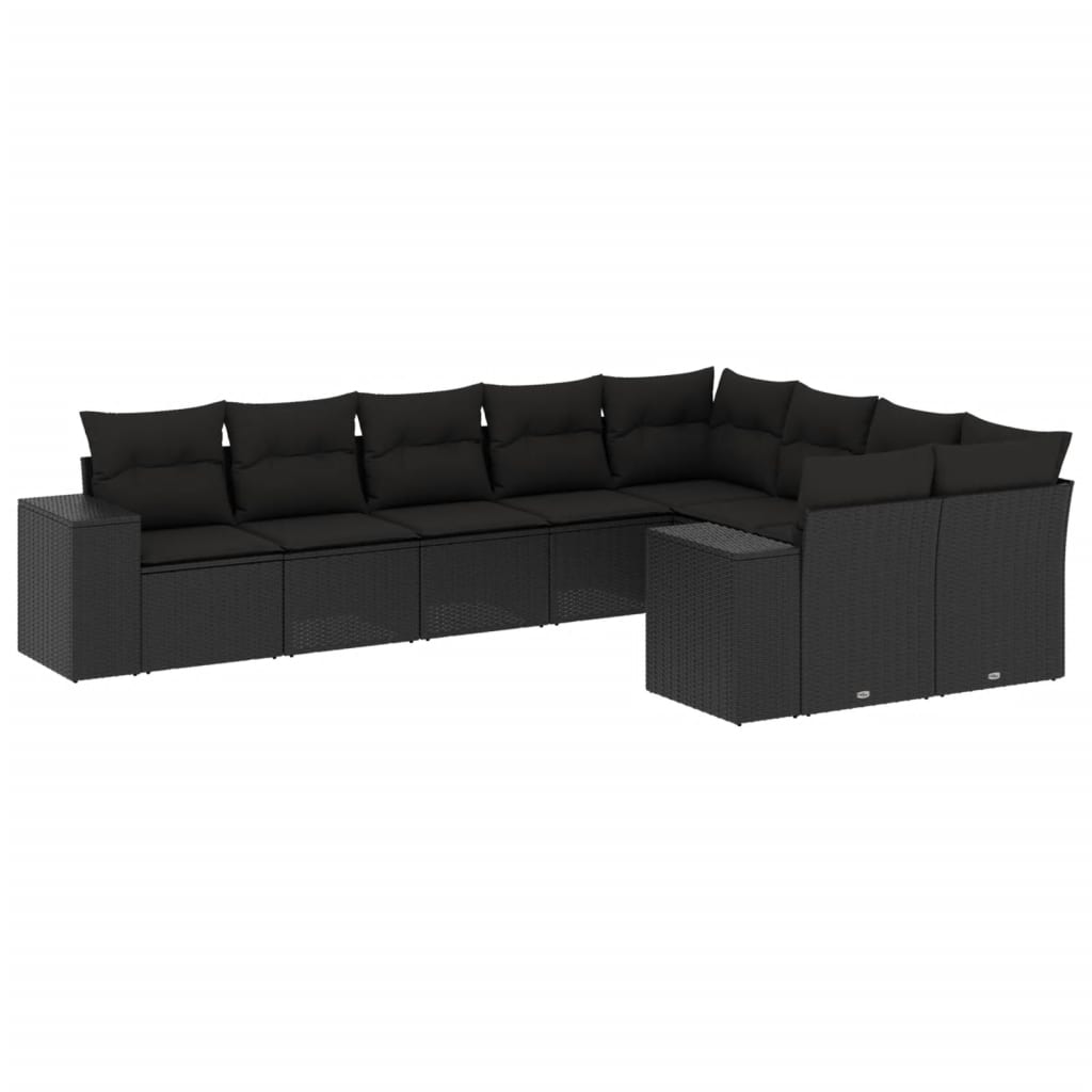 Set mobilier de grădină cu perne, 9 piese, negru, poliratan GartenMobel Dekor