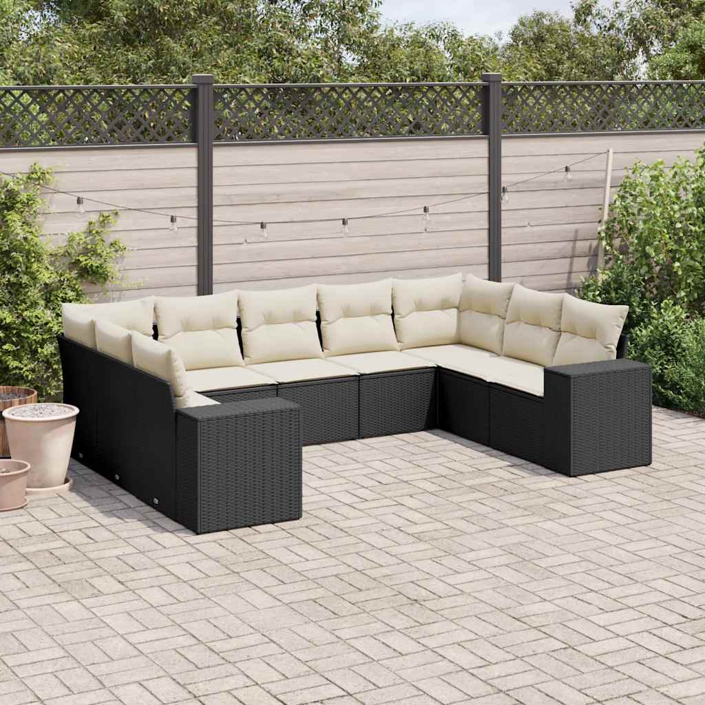 Set mobilier de grădină cu perne, 9 piese, negru, poliratan GartenMobel Dekor