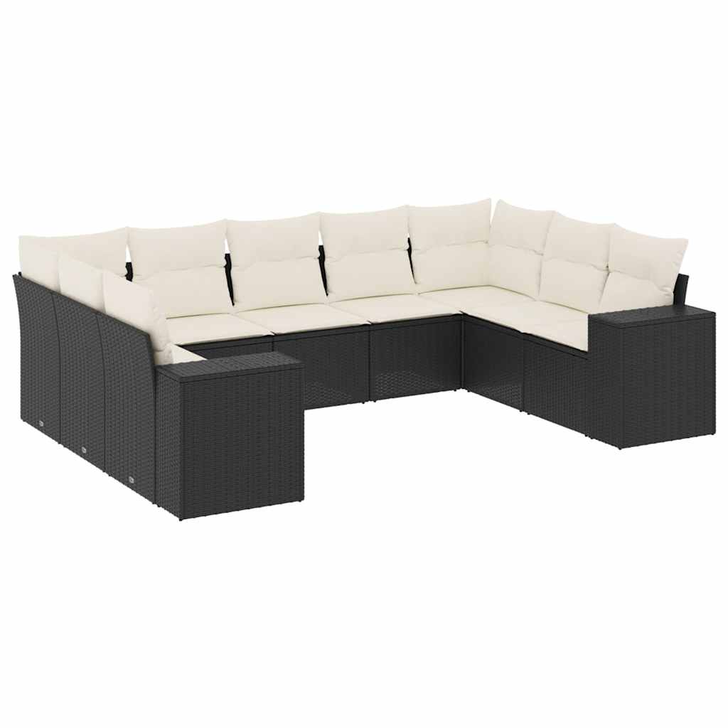 Set mobilier de grădină cu perne, 9 piese, negru, poliratan GartenMobel Dekor
