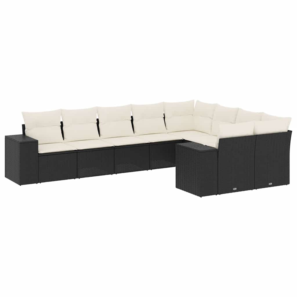 Set mobilier de grădină cu perne, 9 piese, negru, poliratan GartenMobel Dekor