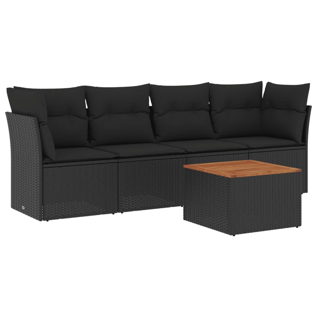 Set mobilier de grădină cu perne, 5 piese, negru, poliratan GartenMobel Dekor