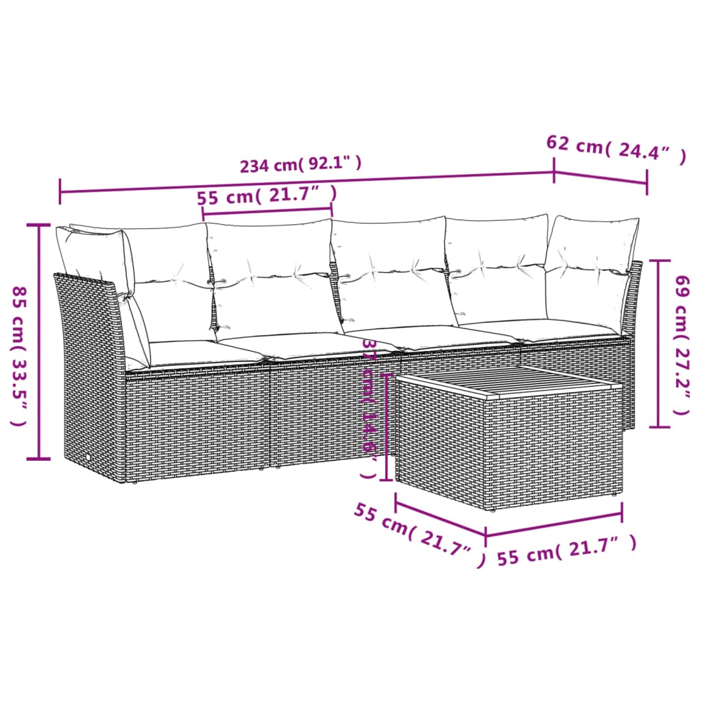 Set mobilier de grădină cu perne, 5 piese, negru, poliratan GartenMobel Dekor