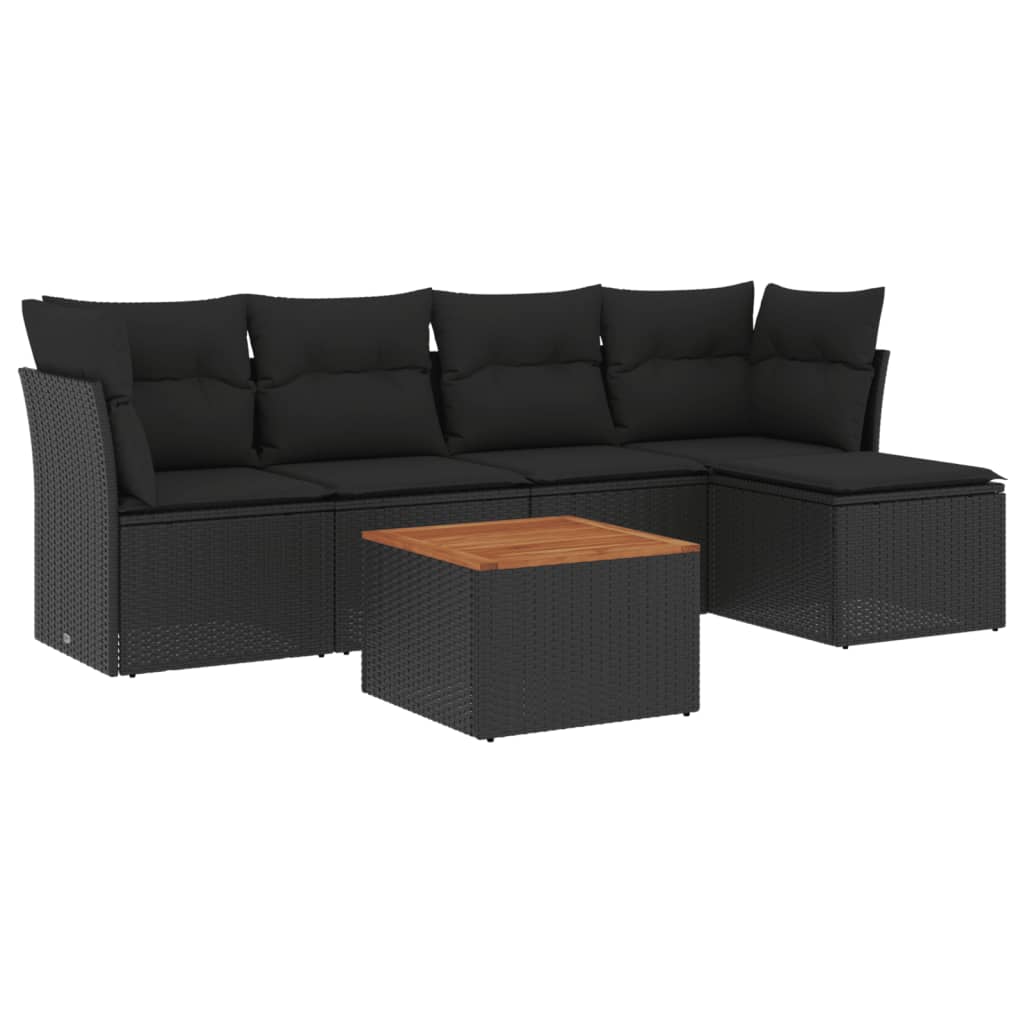 Set mobilier de grădină cu perne, 6 piese, negru, poliratan GartenMobel Dekor