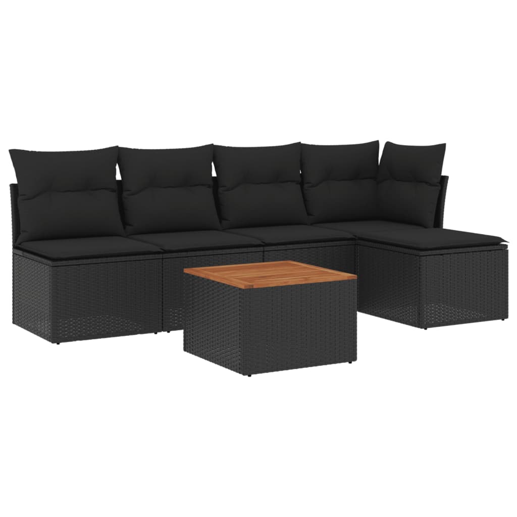 Set mobilier de grădină cu perne, 6 piese, negru, poliratan GartenMobel Dekor