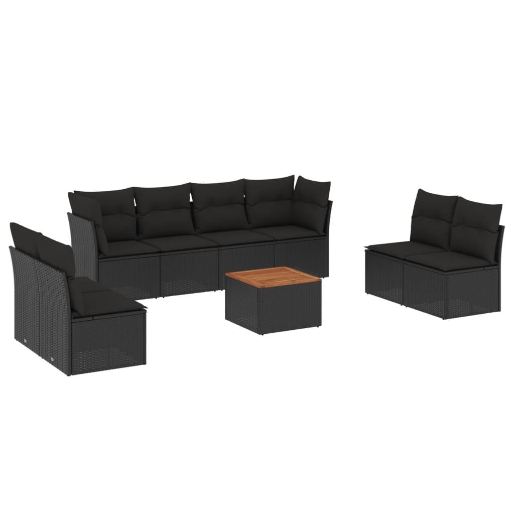 Set mobilier de grădină cu perne, 9 piese, negru, poliratan GartenMobel Dekor