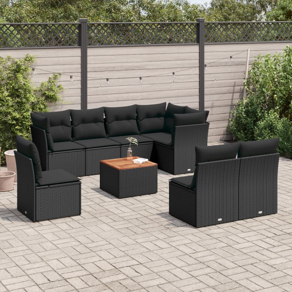 Set mobilier de grădină cu perne, 9 piese, negru, poliratan GartenMobel Dekor