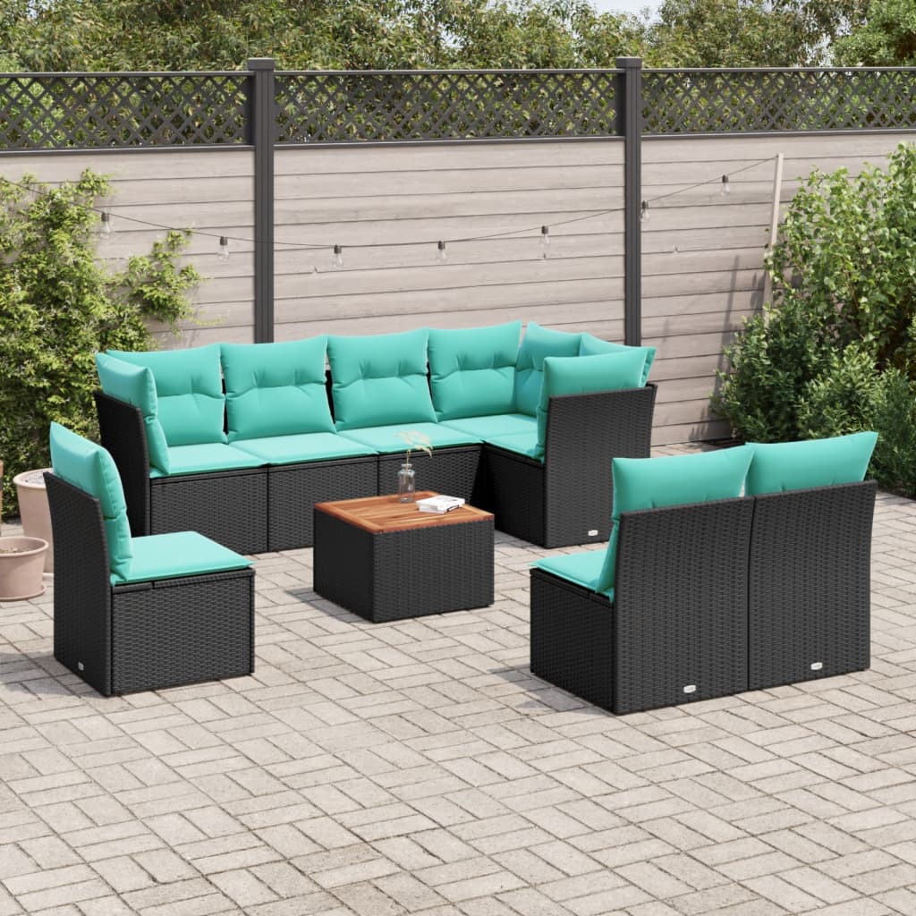 Set mobilier de grădină cu perne, 9 piese, negru, poliratan GartenMobel Dekor