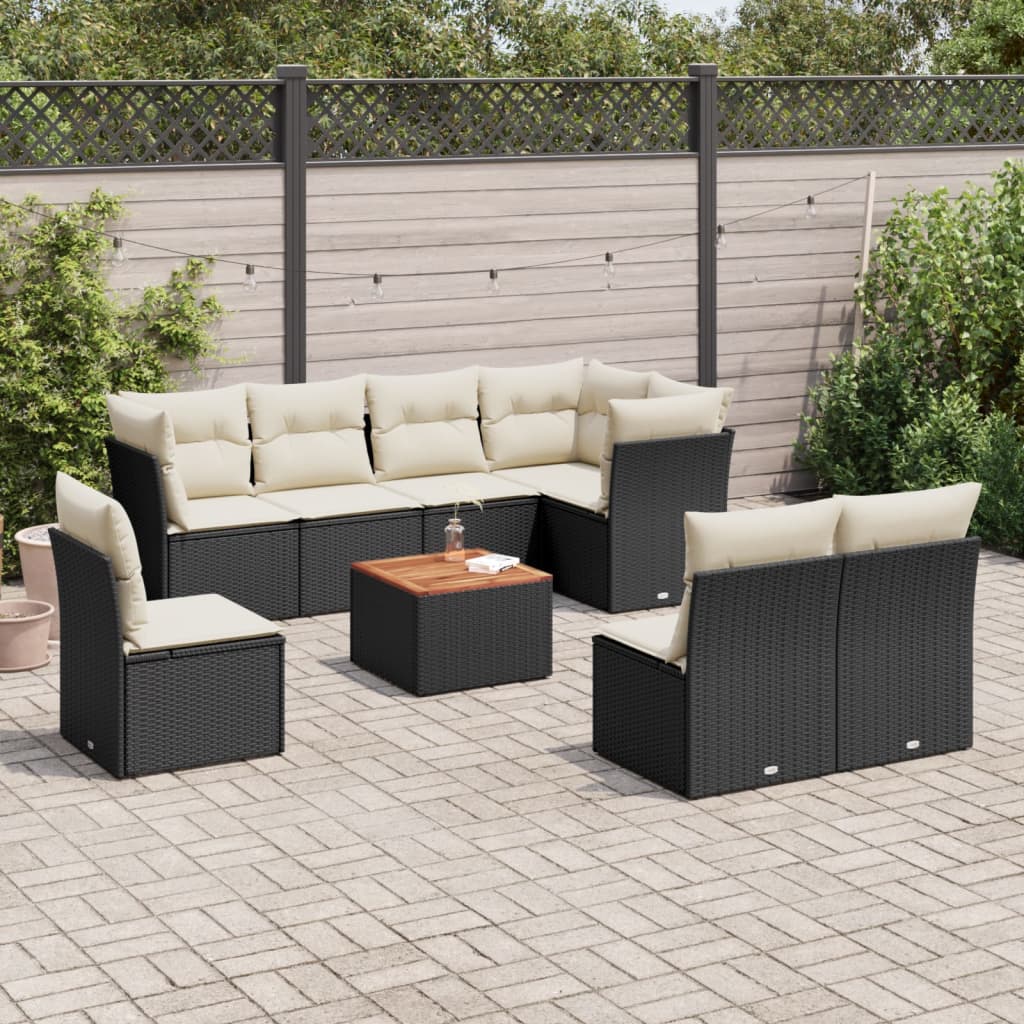 Set mobilier de grădină cu perne, 9 piese, negru, poliratan GartenMobel Dekor