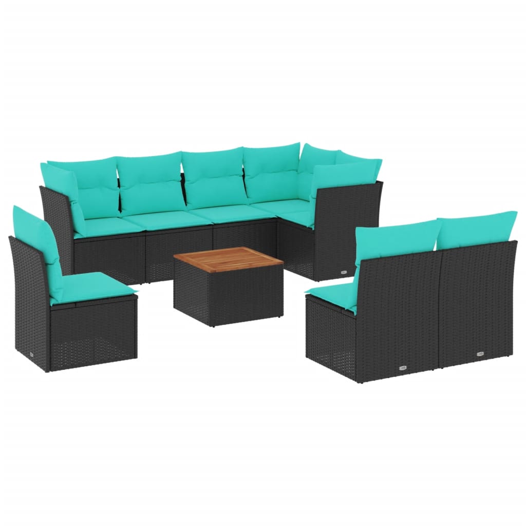 Set mobilier de grădină cu perne, 9 piese, negru, poliratan GartenMobel Dekor