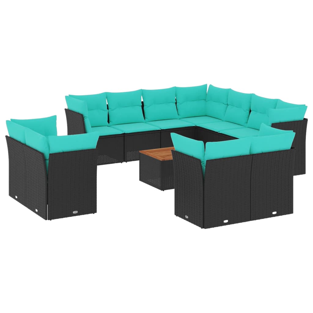 Set mobilier de grădină cu perne, 12 piese, negru, poliratan GartenMobel Dekor