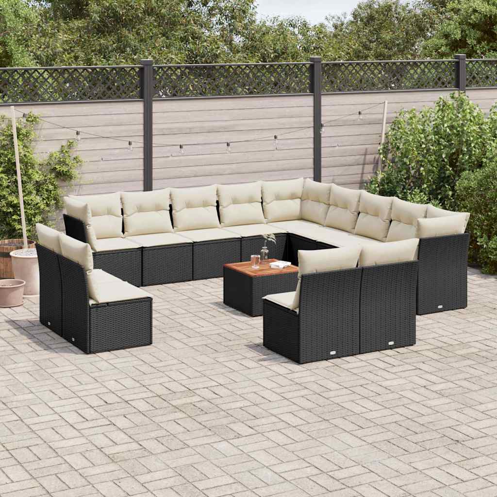 Set mobilier de grădină cu perne, 14 piese, negru, poliratan GartenMobel Dekor
