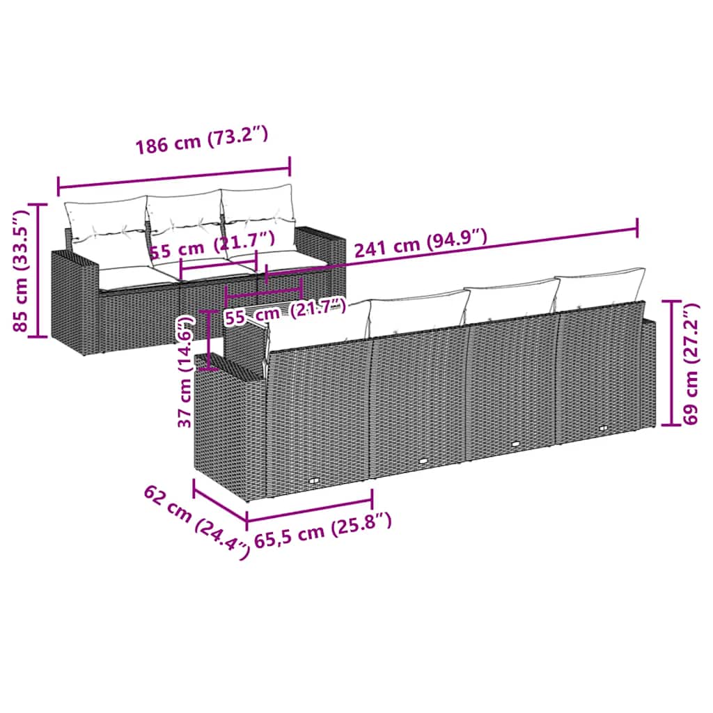 Set canapele de grădină cu perne, 8 piese, gri, poliratan GartenMobel Dekor