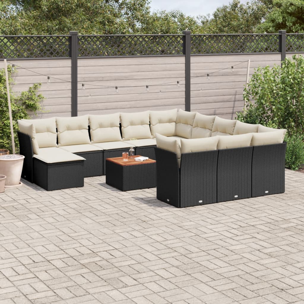 Set mobilier de grădină cu perne, 13 piese, negru, poliratan GartenMobel Dekor