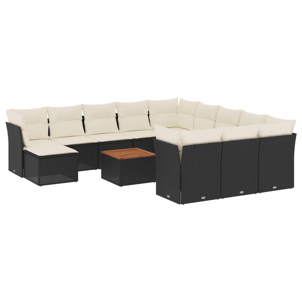 Set mobilier de grădină cu perne, 13 piese, negru, poliratan GartenMobel Dekor