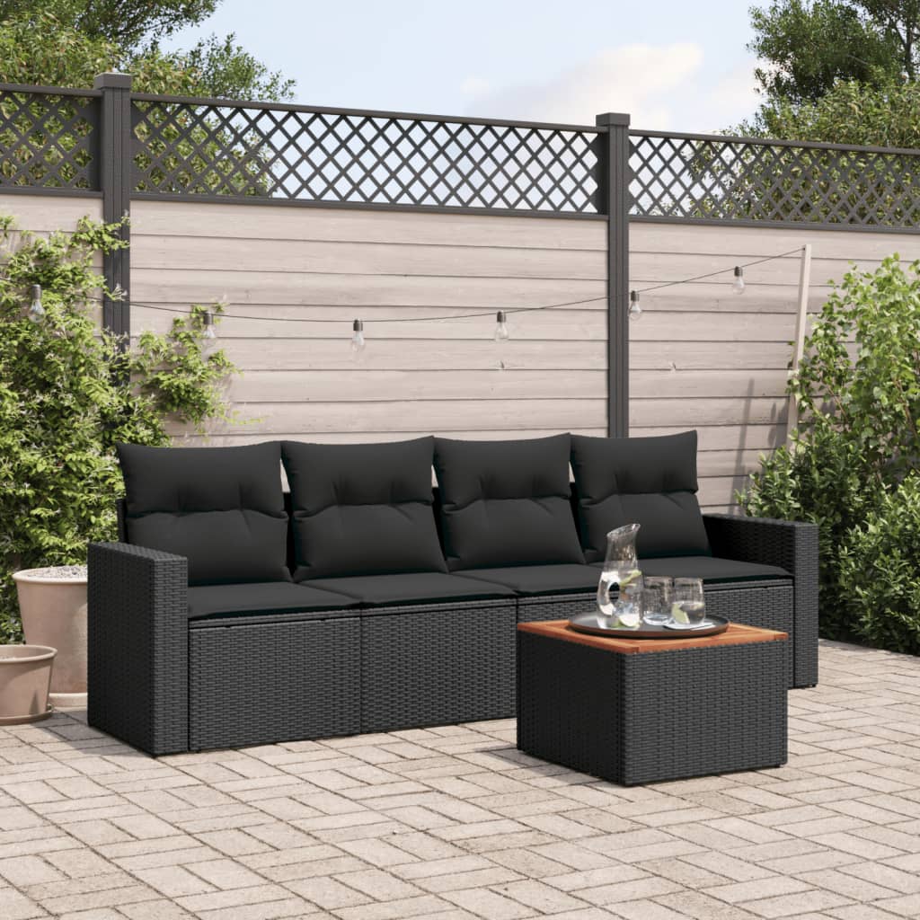 Set mobilier de grădină cu perne, 5 piese, negru, poliratan GartenMobel Dekor