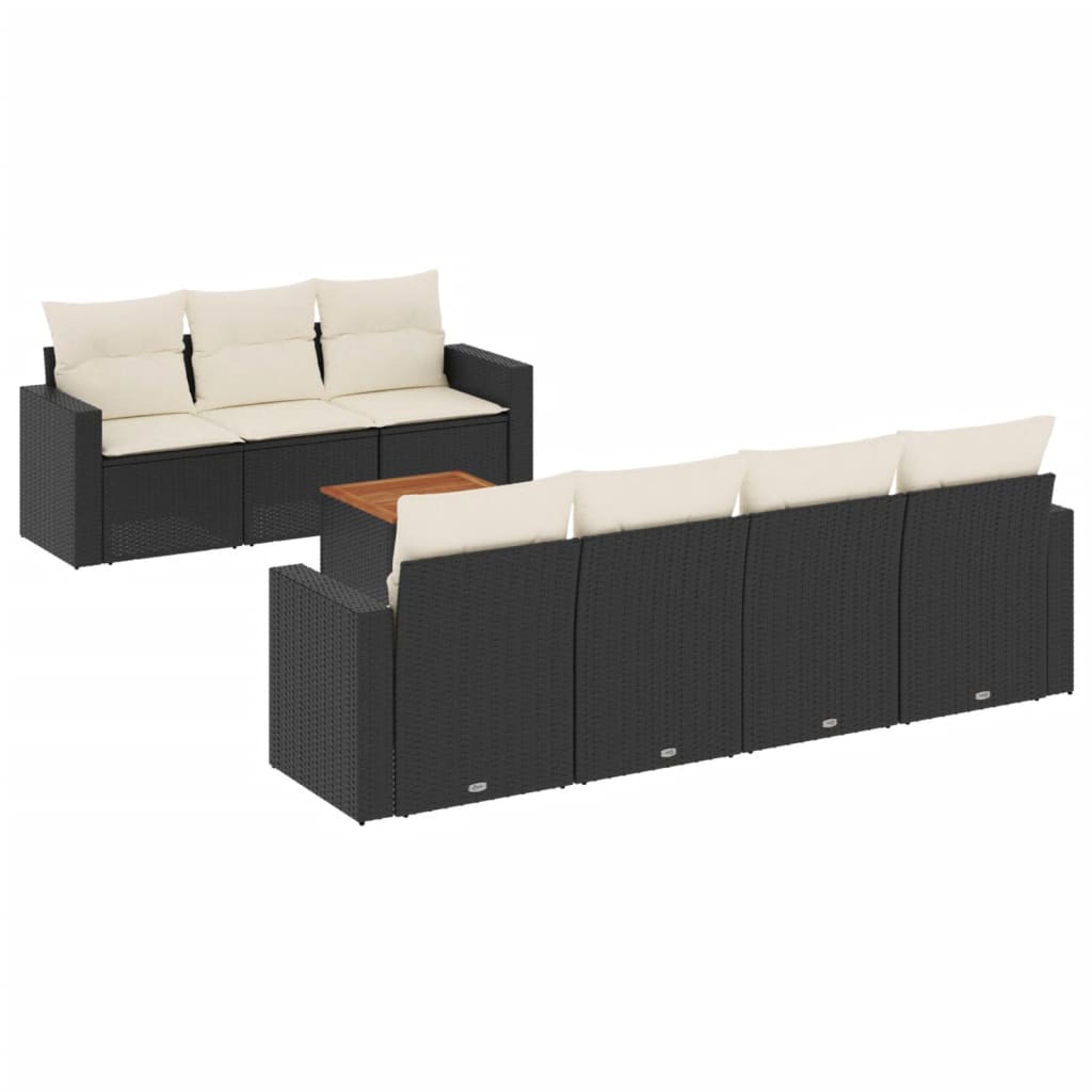 Set mobilier de grădină cu perne, 8 piese, negru, poliratan GartenMobel Dekor