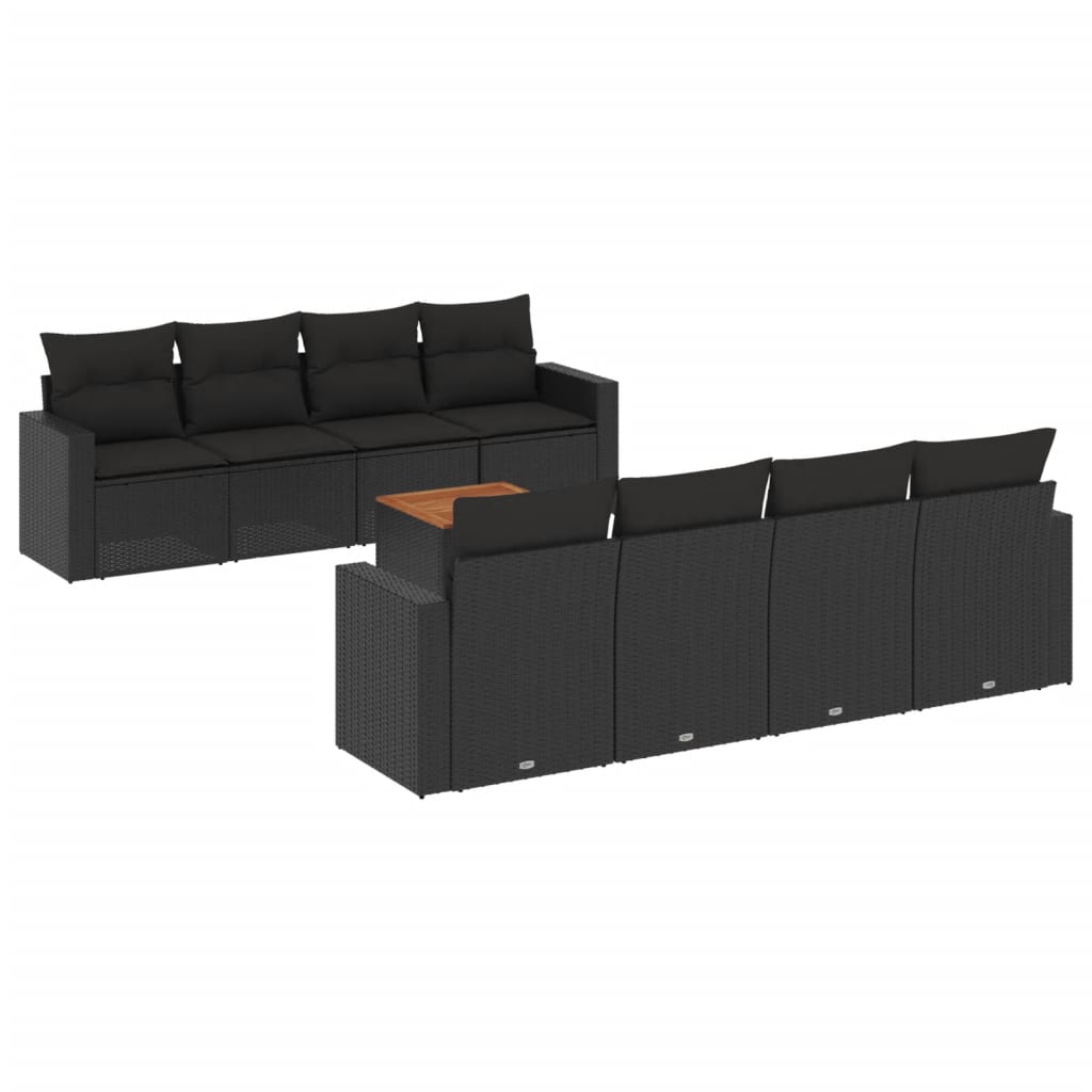 Set mobilier de grădină cu perne, 9 piese, negru, poliratan GartenMobel Dekor