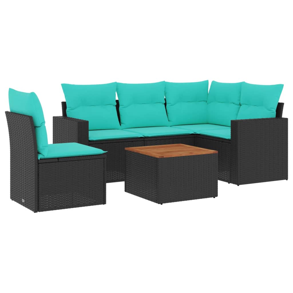 Set canapele de grădină cu perne, 6 piese, negru, poliratan GartenMobel Dekor