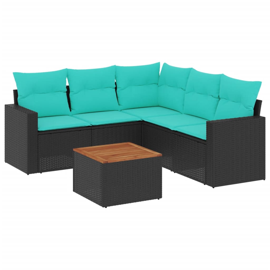 Set canapele de grădină cu perne, 6 piese, negru, poliratan GartenMobel Dekor