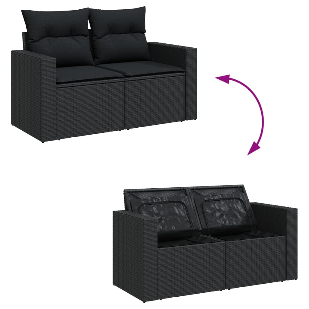 Set canapele de grădină cu perne, 7 piese, negru, poliratan GartenMobel Dekor
