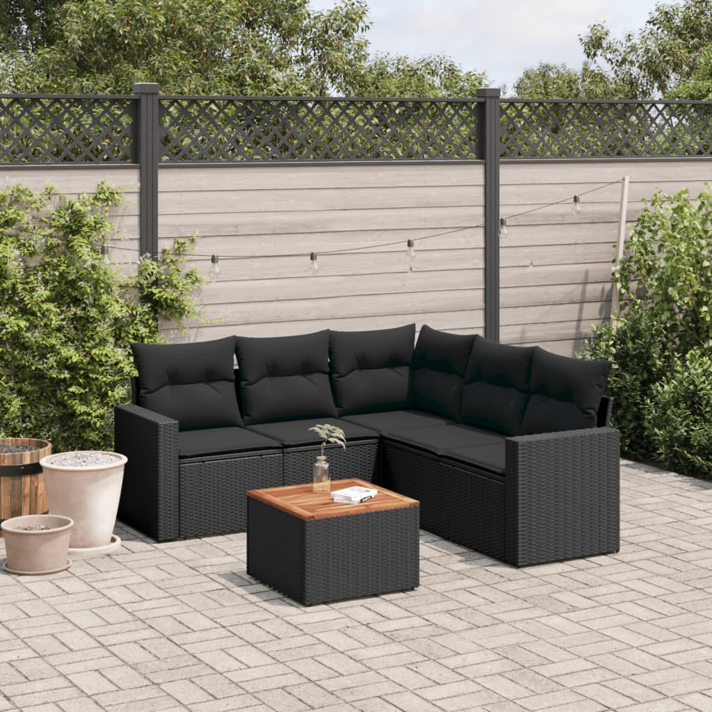 Set mobilier de grădină cu perne, 6 piese, negru, poliratan GartenMobel Dekor