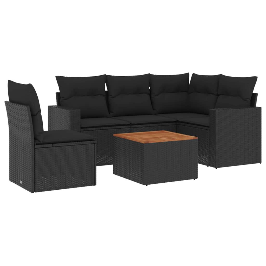 Set mobilier de grădină cu perne, 6 piese, negru, poliratan GartenMobel Dekor