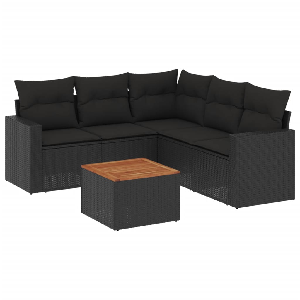 Set mobilier de grădină cu perne, 6 piese, negru, poliratan GartenMobel Dekor