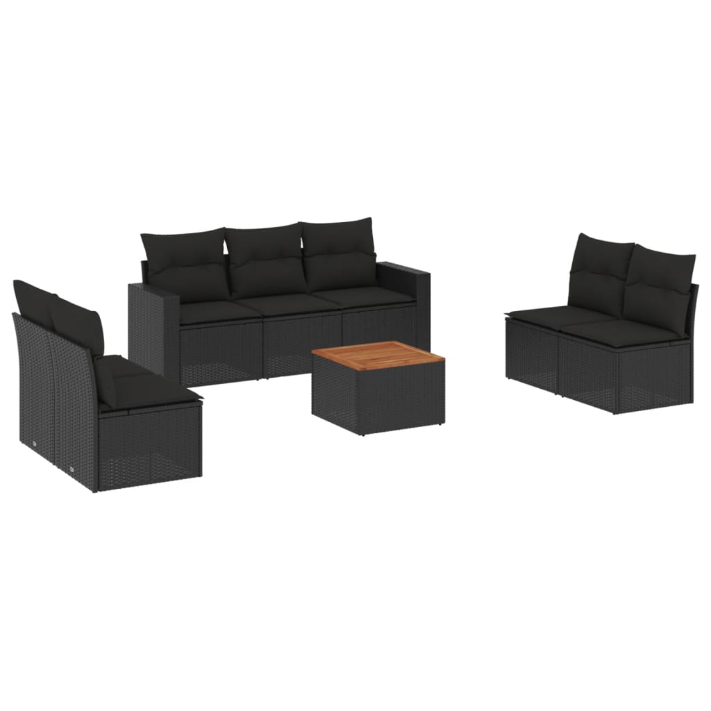 Set mobilier de grădină cu perne, 8 piese, negru, poliratan GartenMobel Dekor
