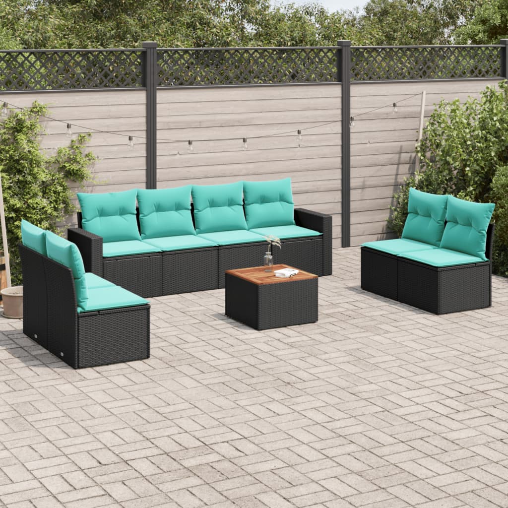 Set mobilier de grădină cu perne, 9 piese, negru, poliratan GartenMobel Dekor