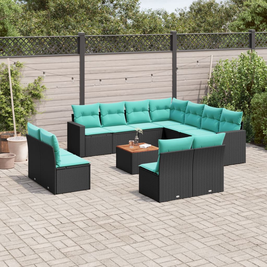 Set mobilier de grădină cu perne, 12 piese, negru, poliratan GartenMobel Dekor