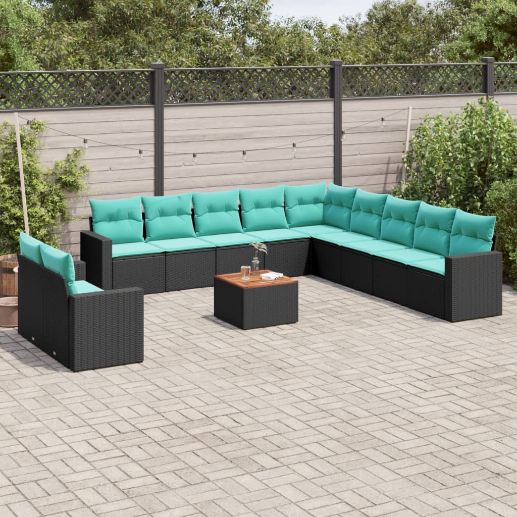 Set mobilier de grădină cu perne, 12 piese, negru, poliratan GartenMobel Dekor