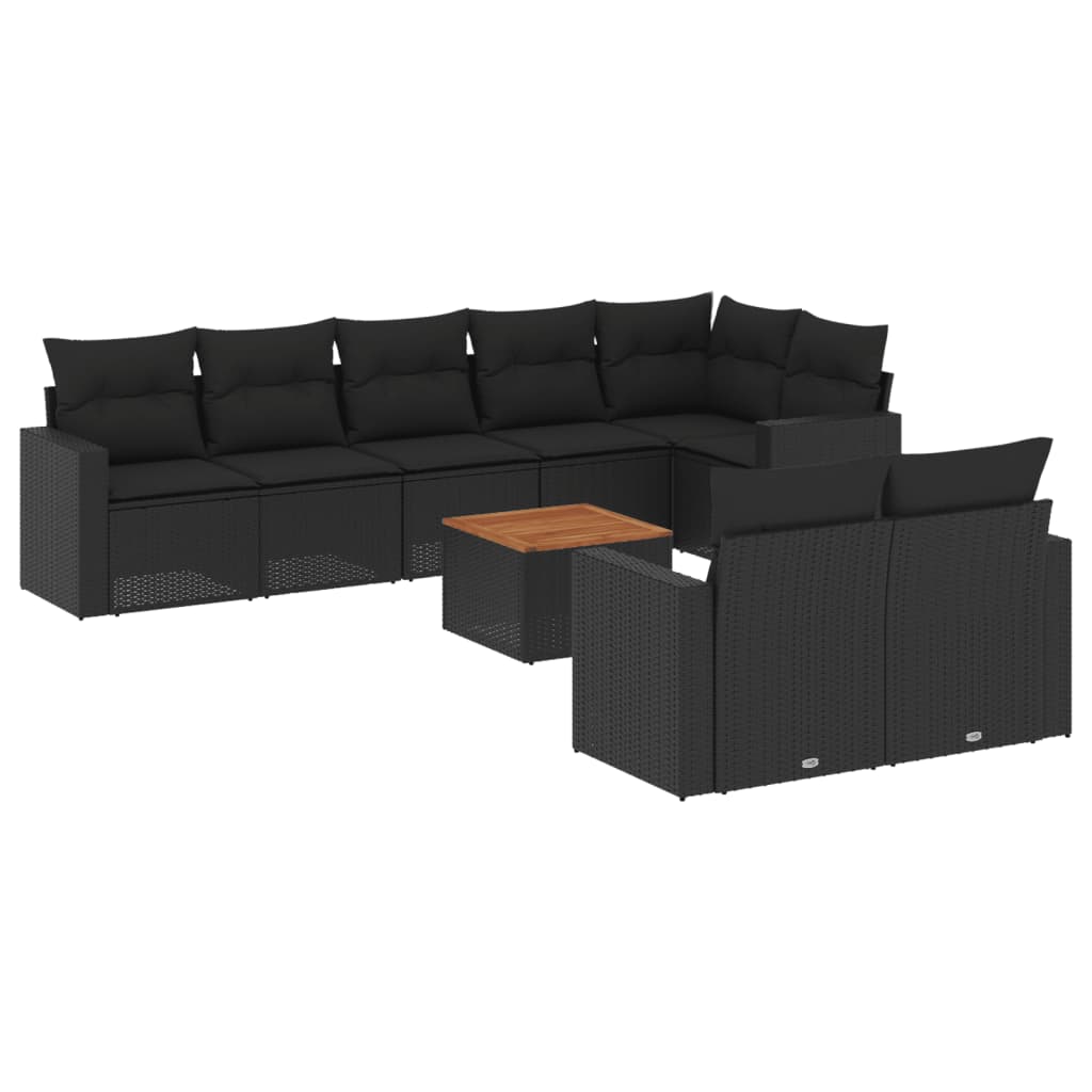 Set mobilier de grădină cu perne, 9 piese, negru, poliratan GartenMobel Dekor
