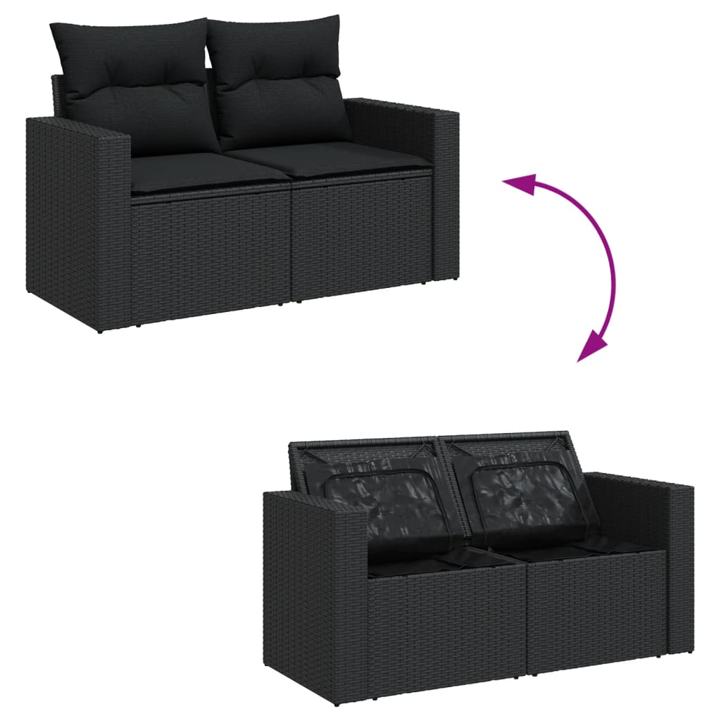 Set mobilier de grădină cu perne, 9 piese, negru, poliratan GartenMobel Dekor