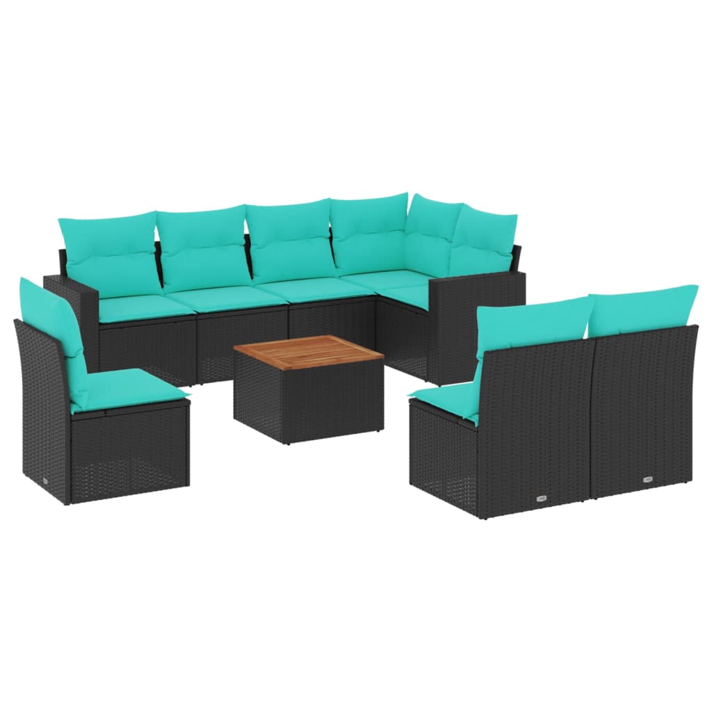 Set mobilier de grădină cu perne, 9 piese, negru, poliratan GartenMobel Dekor