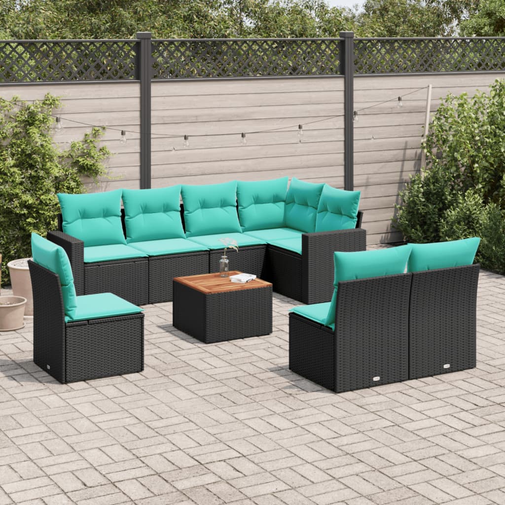 Set mobilier de grădină cu perne, 9 piese, negru, poliratan GartenMobel Dekor