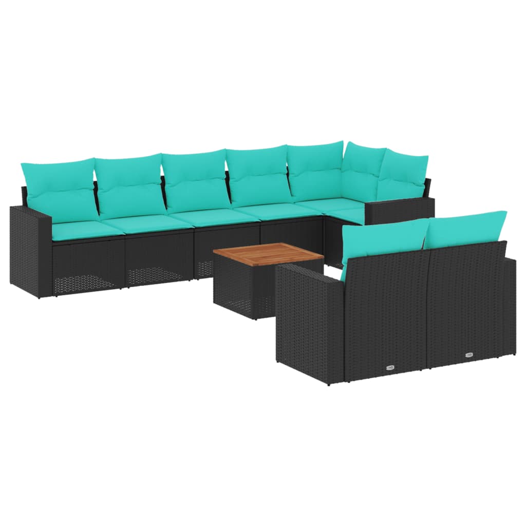 Set mobilier de grădină cu perne, 9 piese, negru, poliratan GartenMobel Dekor