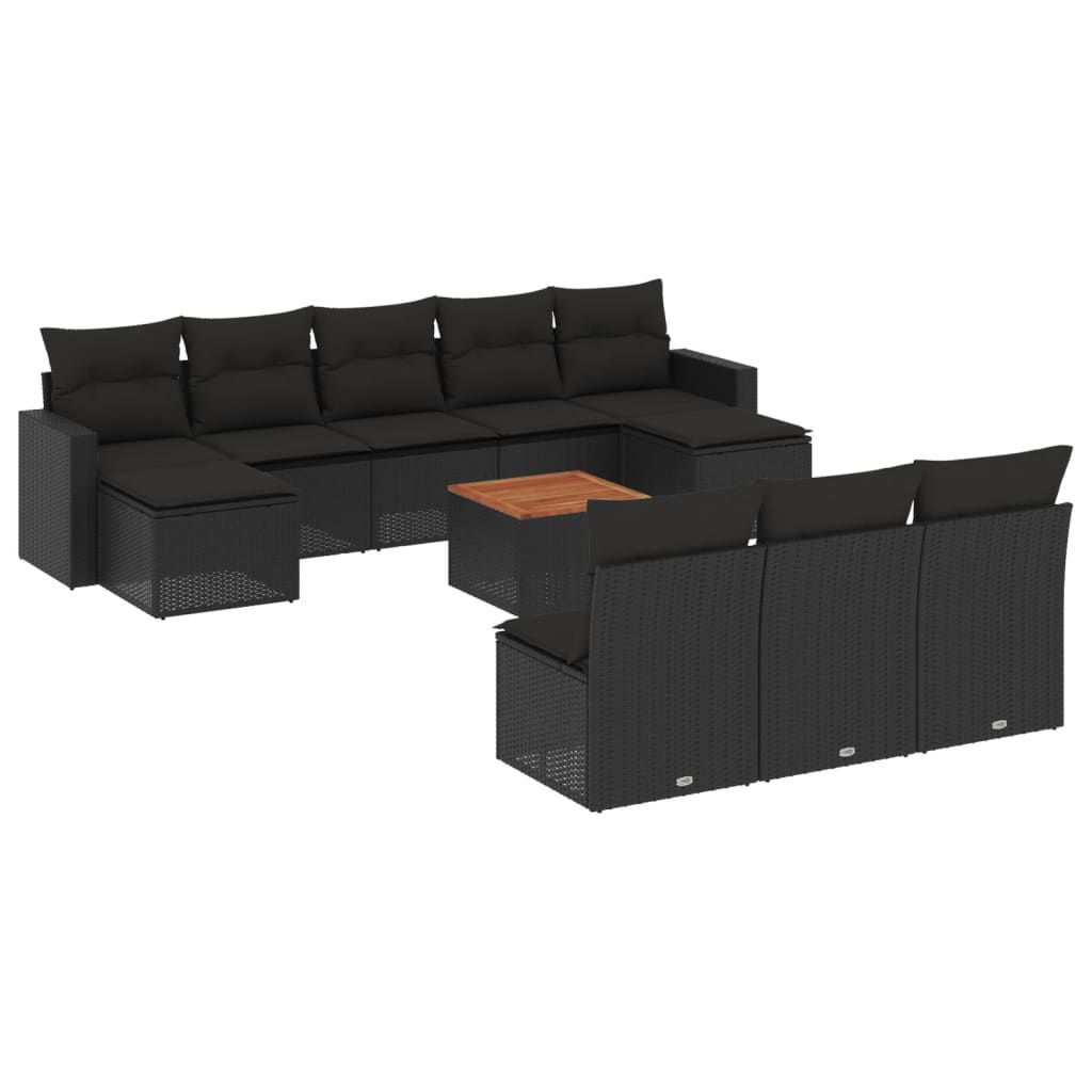 Set canapele de grădină cu perne, 11 piese, negru, poliratan GartenMobel Dekor