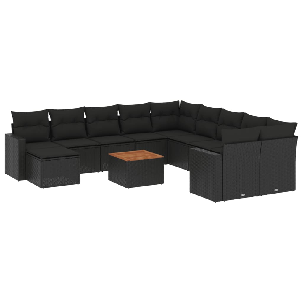 Set canapele de grădină, 12 piese, cu perne, negru, poliratan GartenMobel Dekor