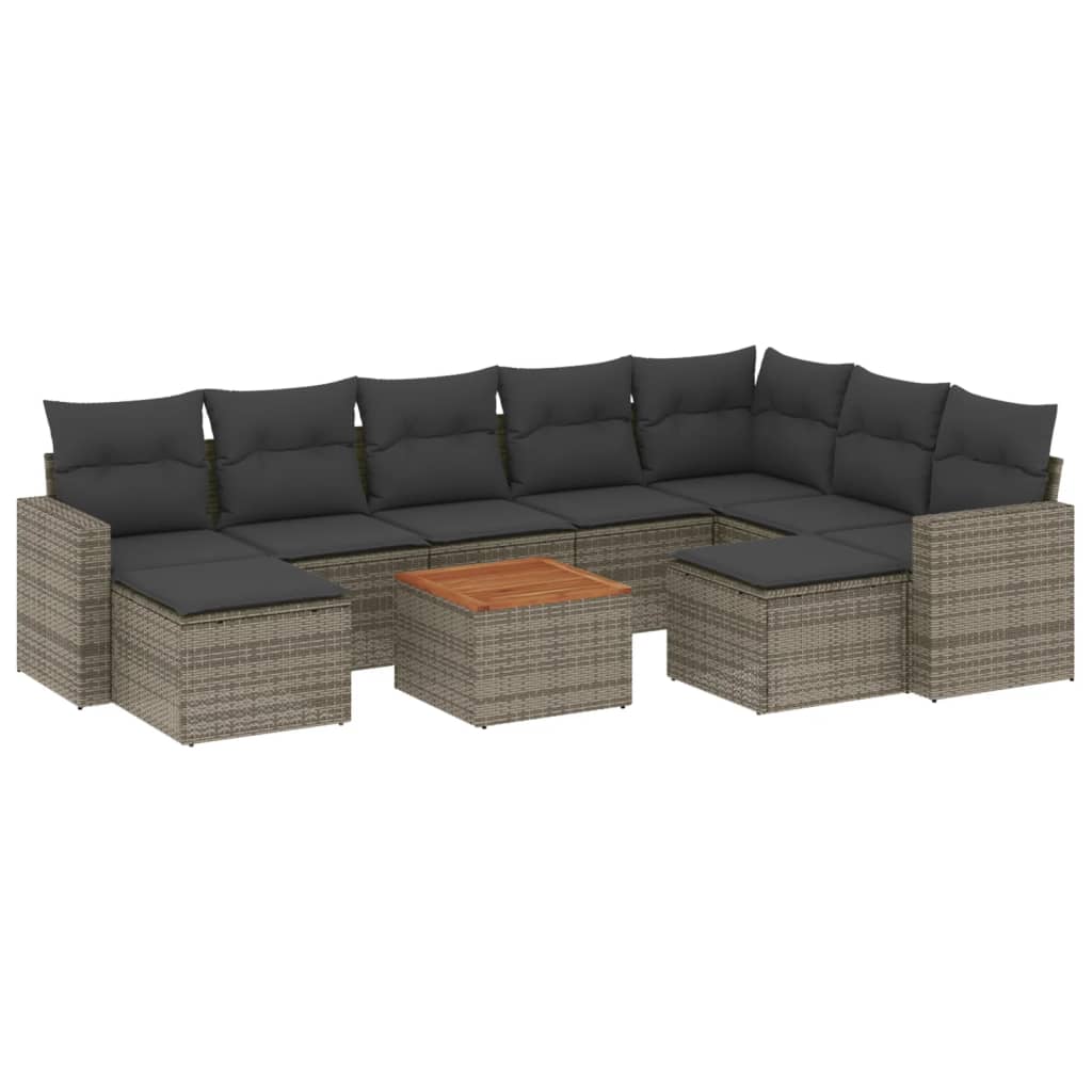 Set mobilier de grădină cu perne, 10 piese, gri, poliratan GartenMobel Dekor