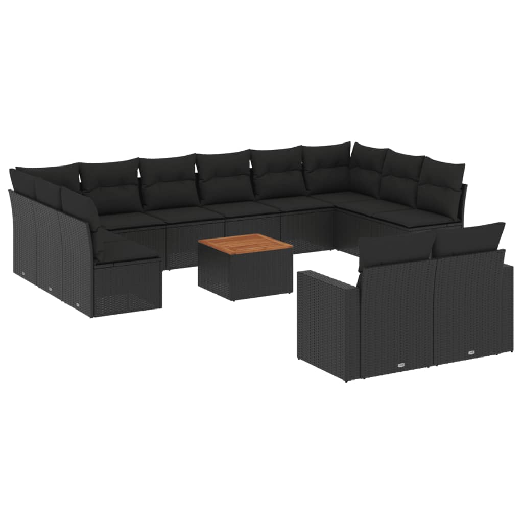 Set mobilier de grădină cu perne, 13 piese, negru, poliratan GartenMobel Dekor