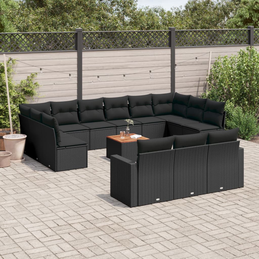 Set mobilier de grădină cu perne, 14 piese, negru, poliratan GartenMobel Dekor