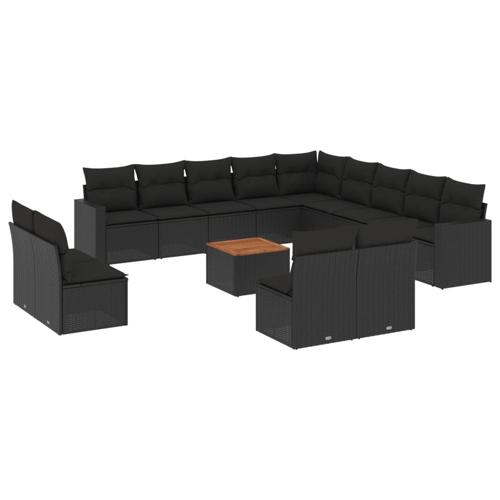 Set mobilier de grădină cu perne, 14 piese, negru, poliratan GartenMobel Dekor