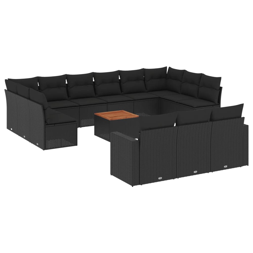 Set mobilier de grădină cu perne, 14 piese, negru, poliratan GartenMobel Dekor