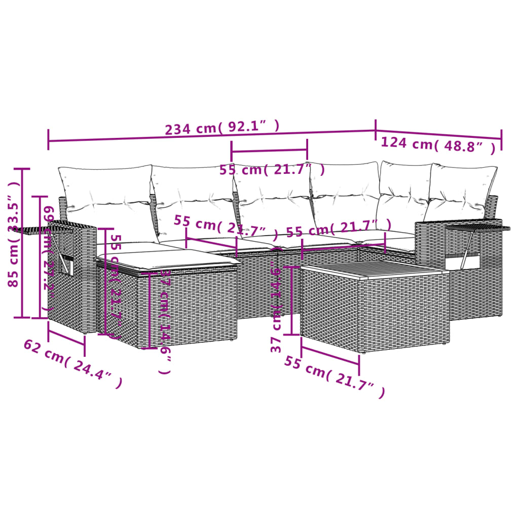 Set canapele de grădină, 7 piese, cu perne, bej, poliratan GartenMobel Dekor