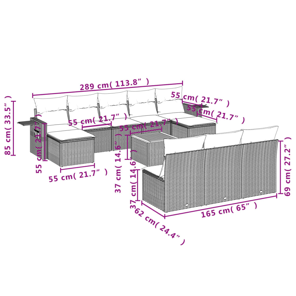Set canapele de grădină cu perne, 11 piese, gri, poliratan GartenMobel Dekor
