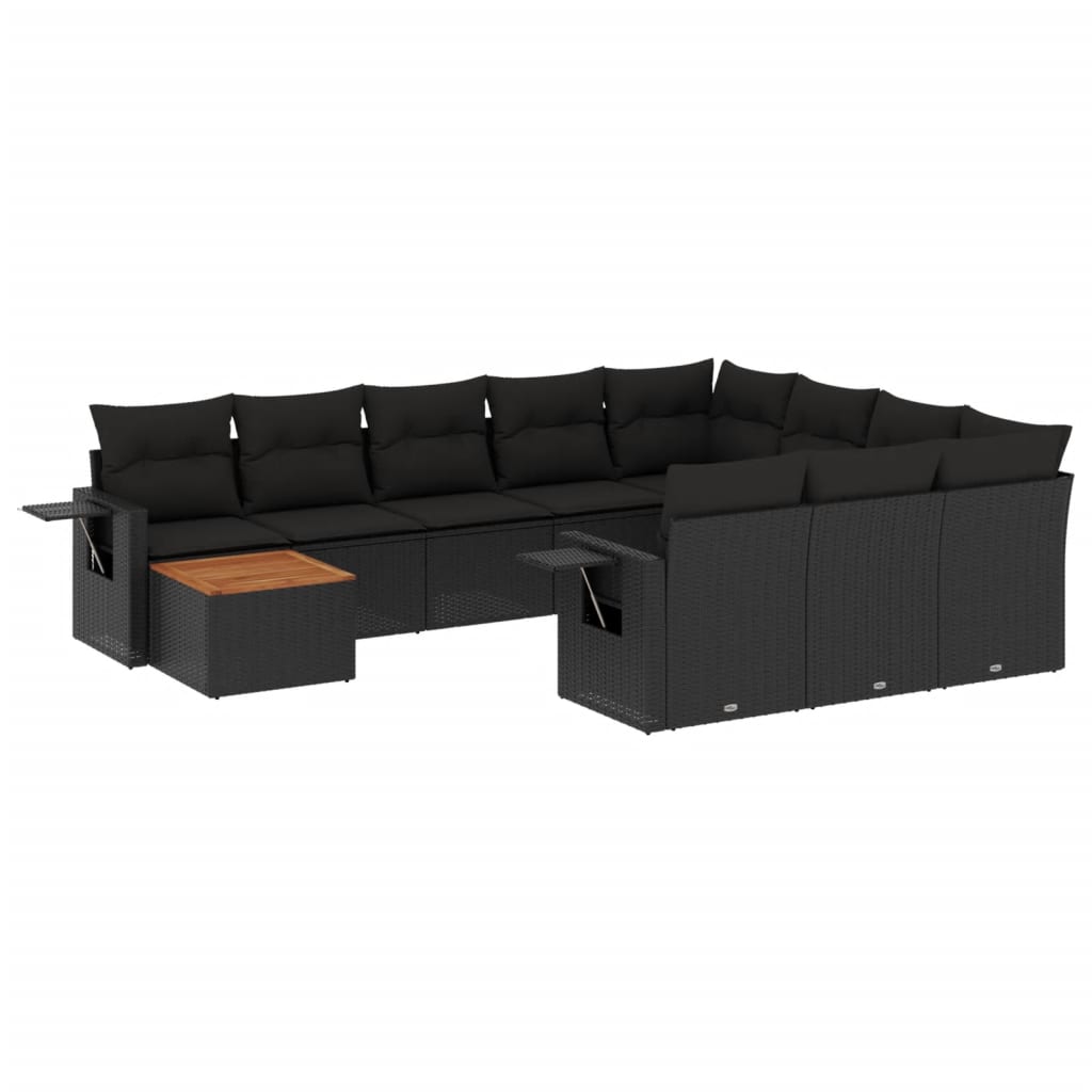 Set canapele de grădină cu perne, 11 piese, negru, poliratan GartenMobel Dekor