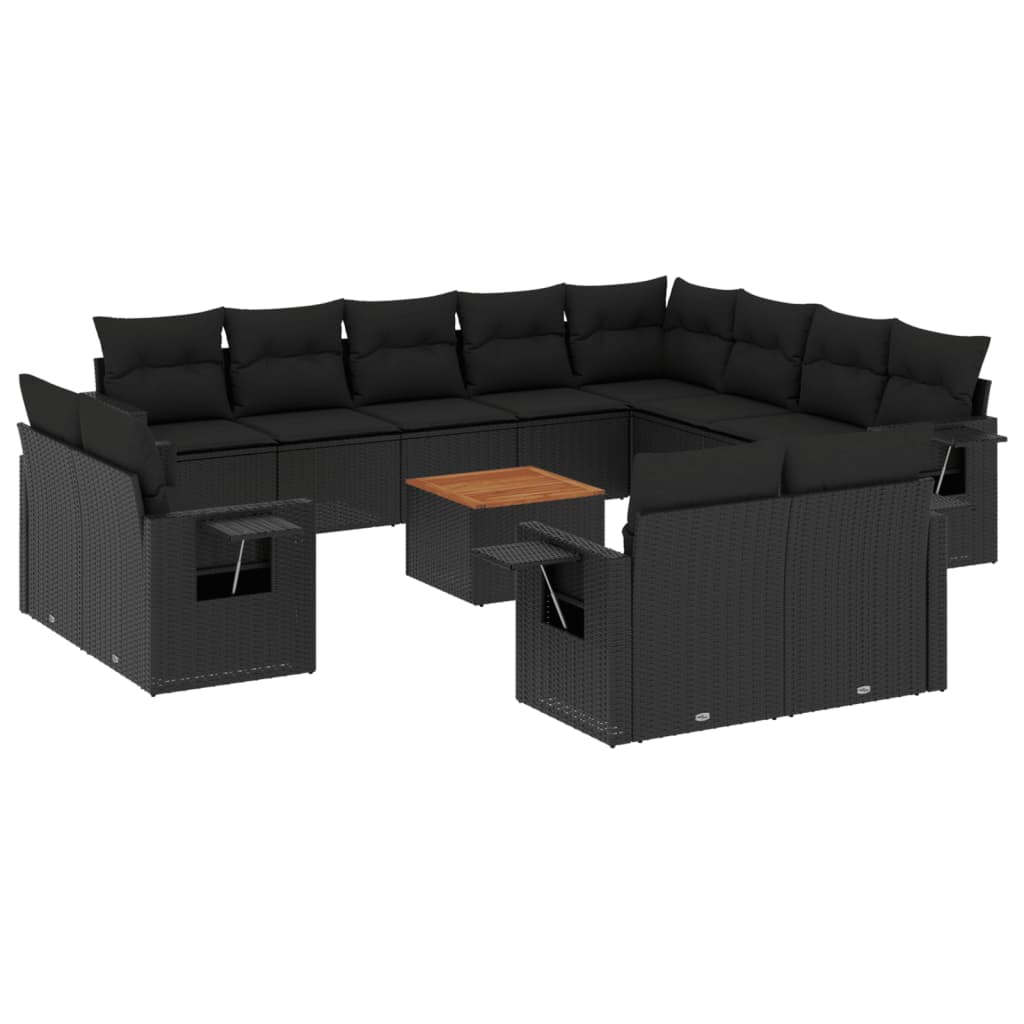 Set mobilier de grădină cu perne, 13 piese, negru, poliratan GartenMobel Dekor