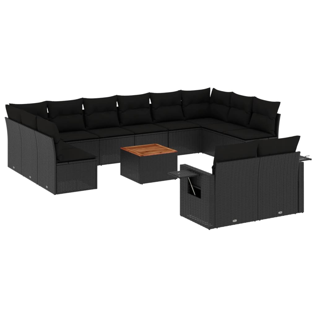 Set mobilier de grădină cu perne, 13 piese, negru, poliratan GartenMobel Dekor